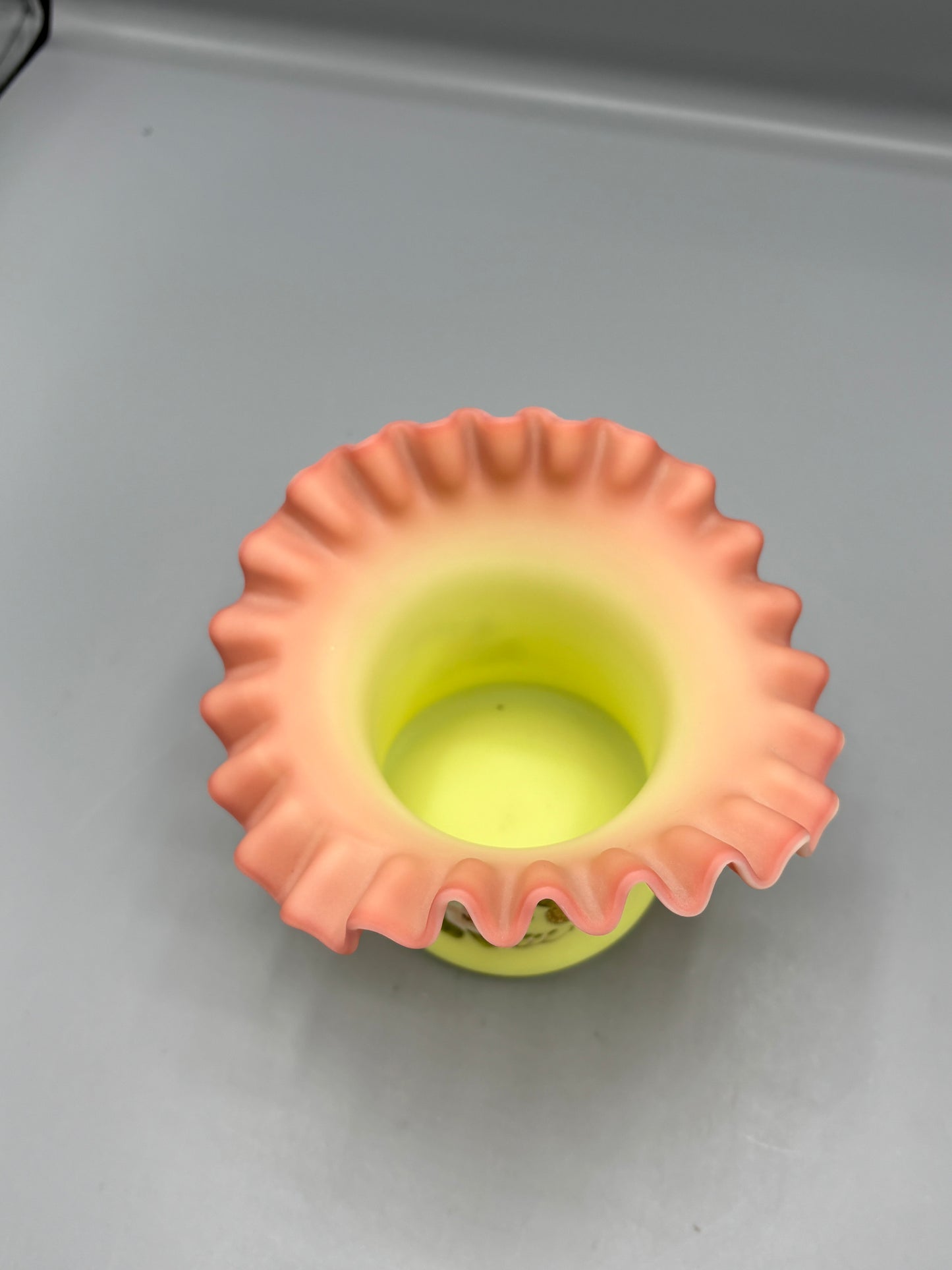 Fenton Burmese Satin Uranium glass vase