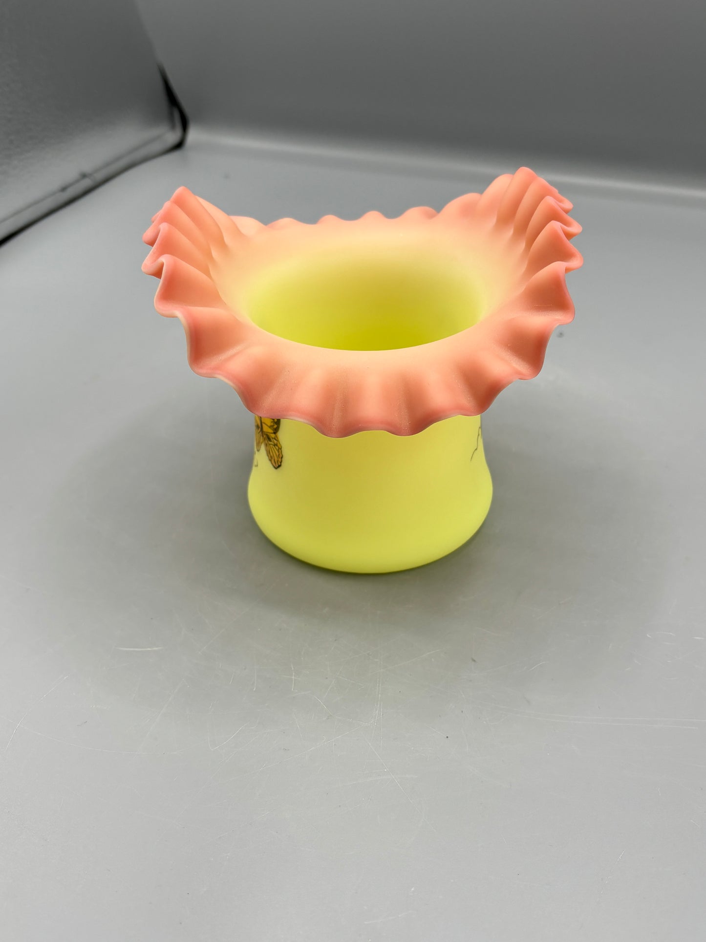 Fenton Burmese Satin Uranium glass vase