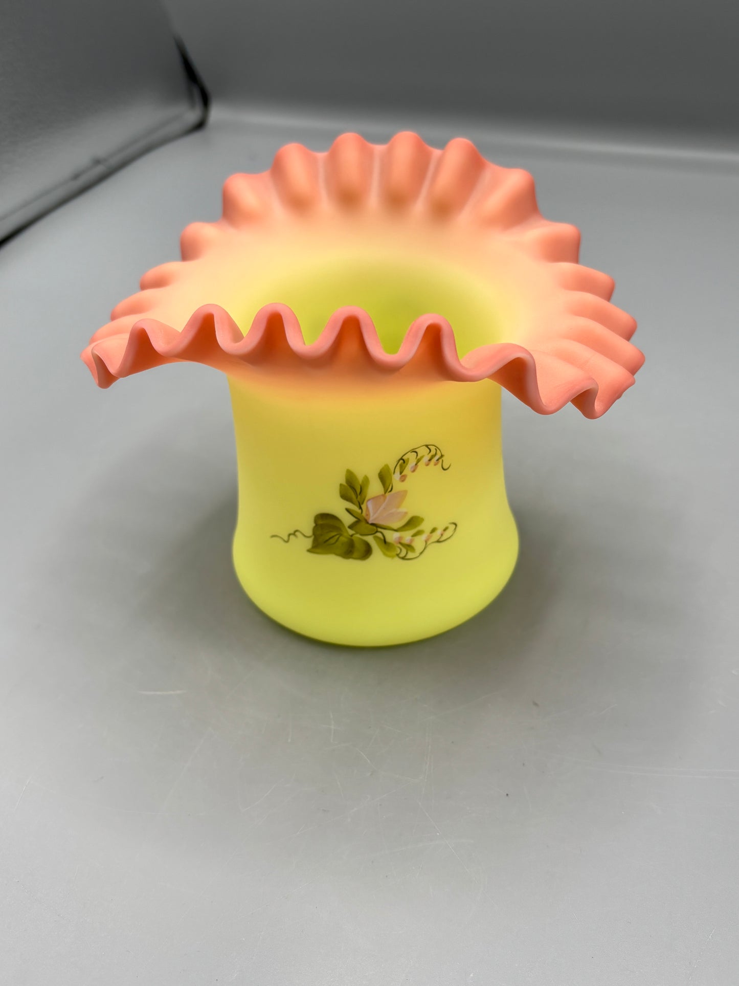 Fenton Burmese Satin Uranium glass vase