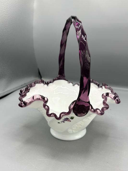 Vintage Fenton Plum crest basket