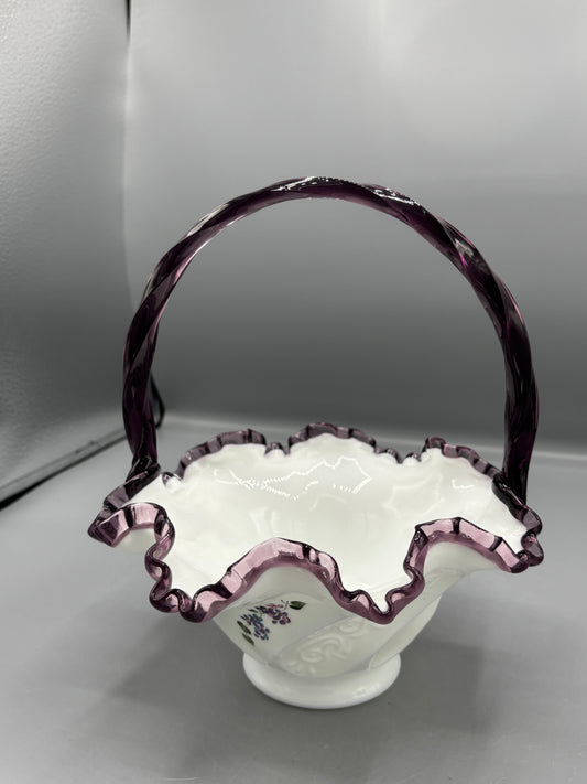 Vintage Fenton Plum crest basket