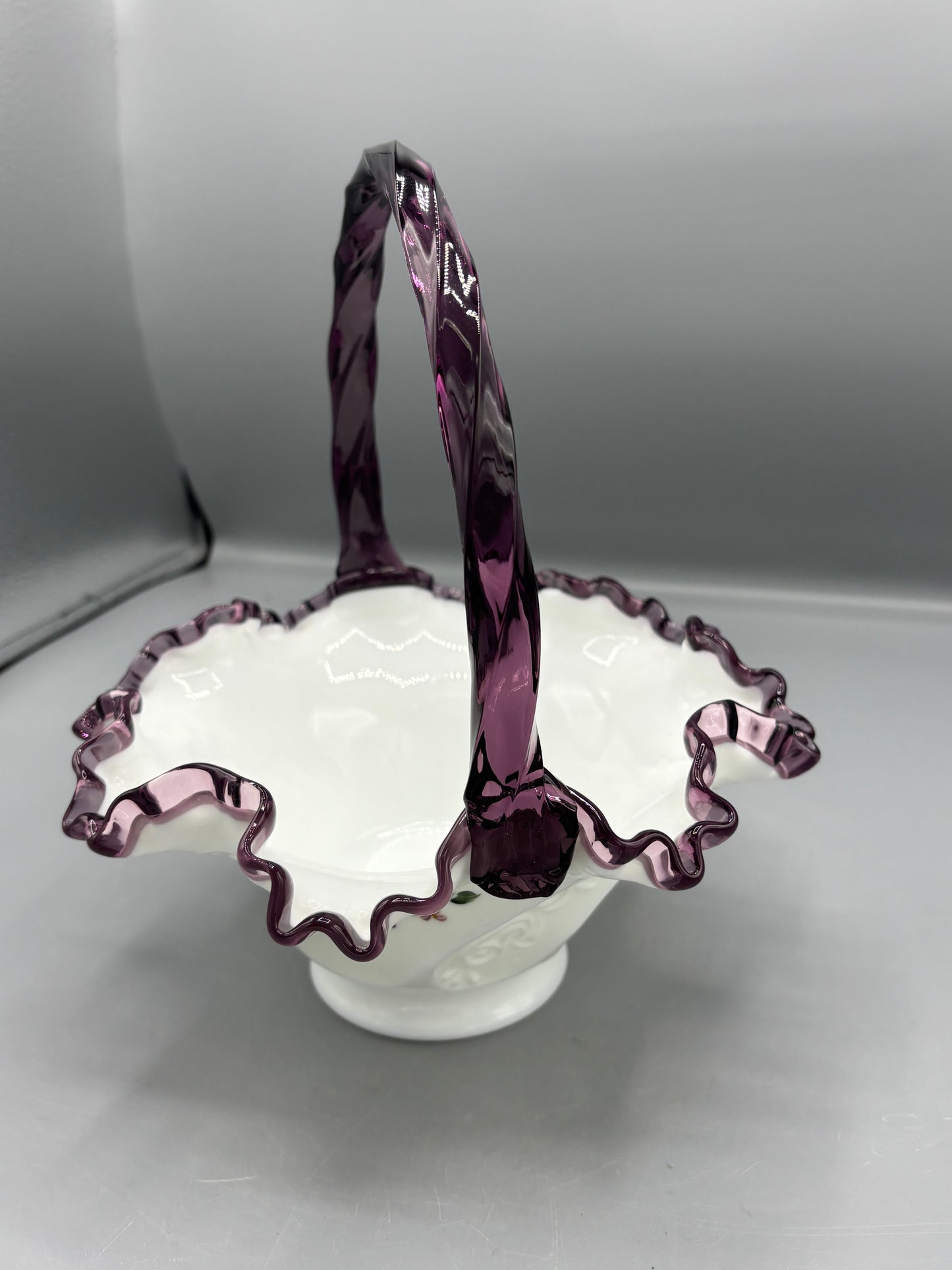 Vintage Fenton Plum crest basket