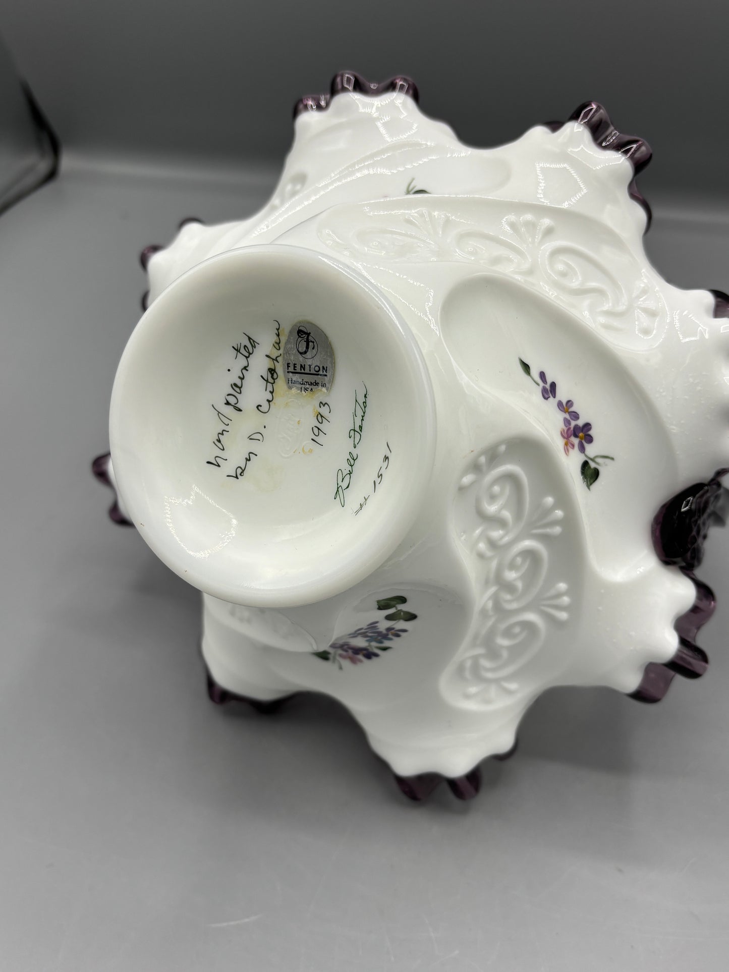 Vintage Fenton Plum crest basket