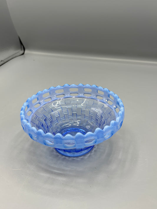 Vintage Fenton opalescent blue glass basket