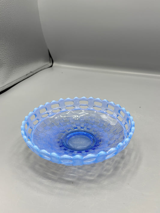 Vintage Fenton opalescent blue glass basket