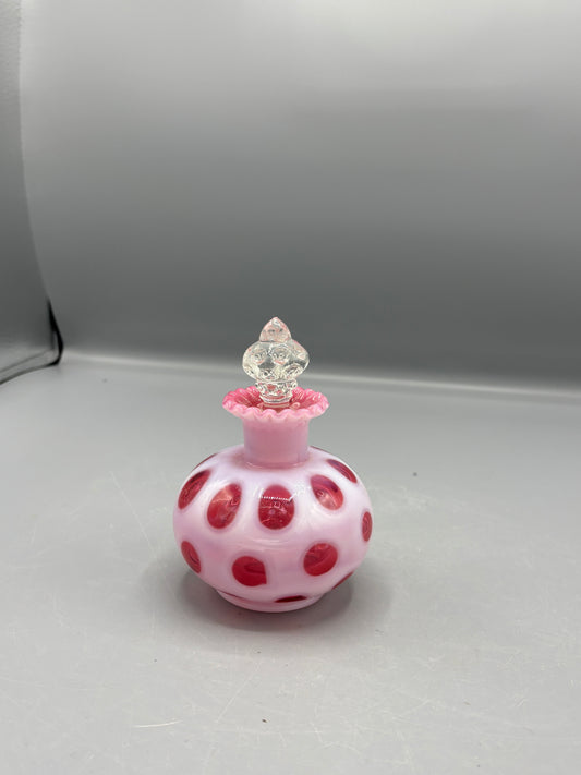 Vintage Fenton Cranberry Coin dot pattern perfume bottle