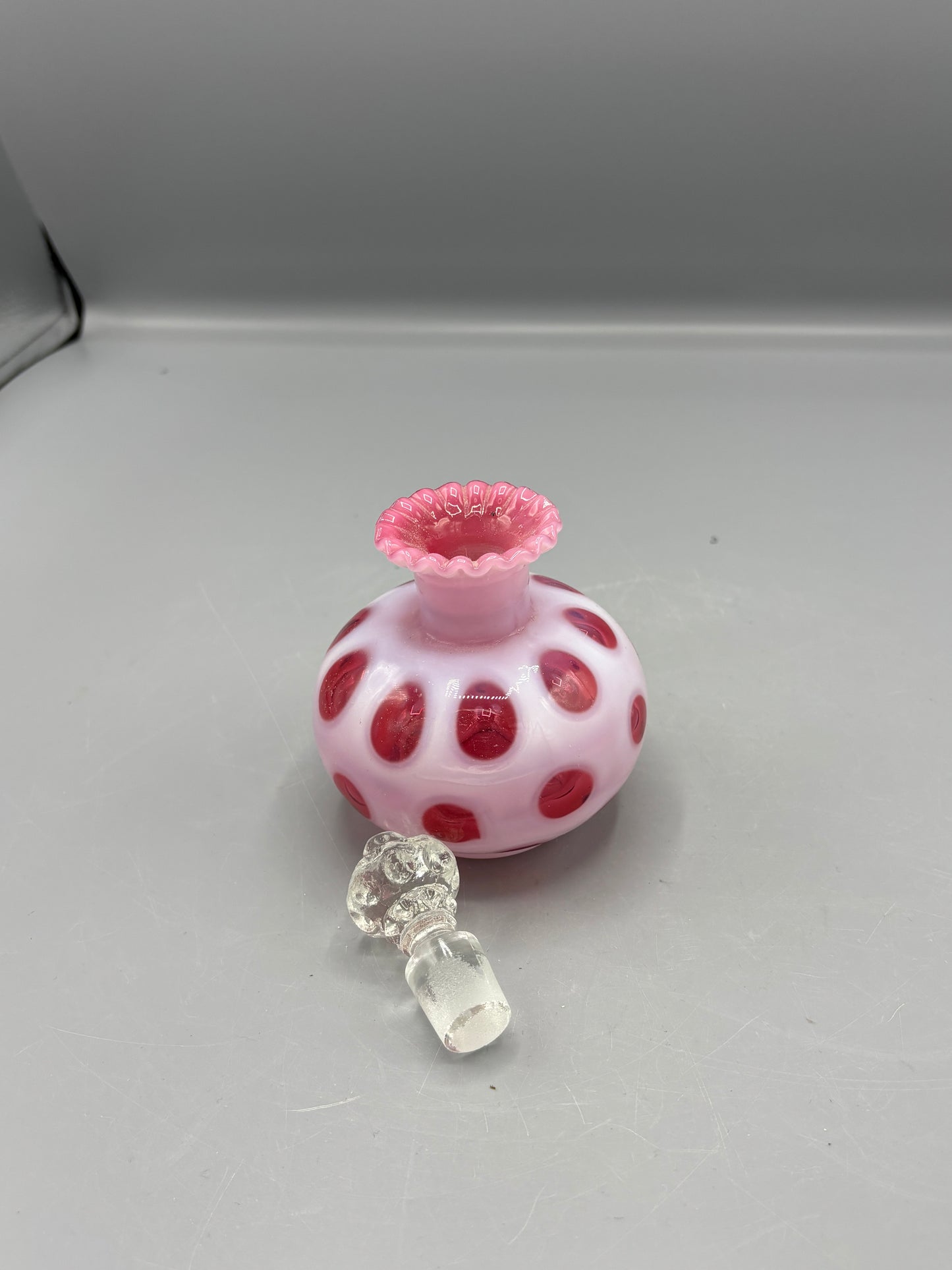 Vintage Fenton Cranberry Coin dot pattern perfume bottle