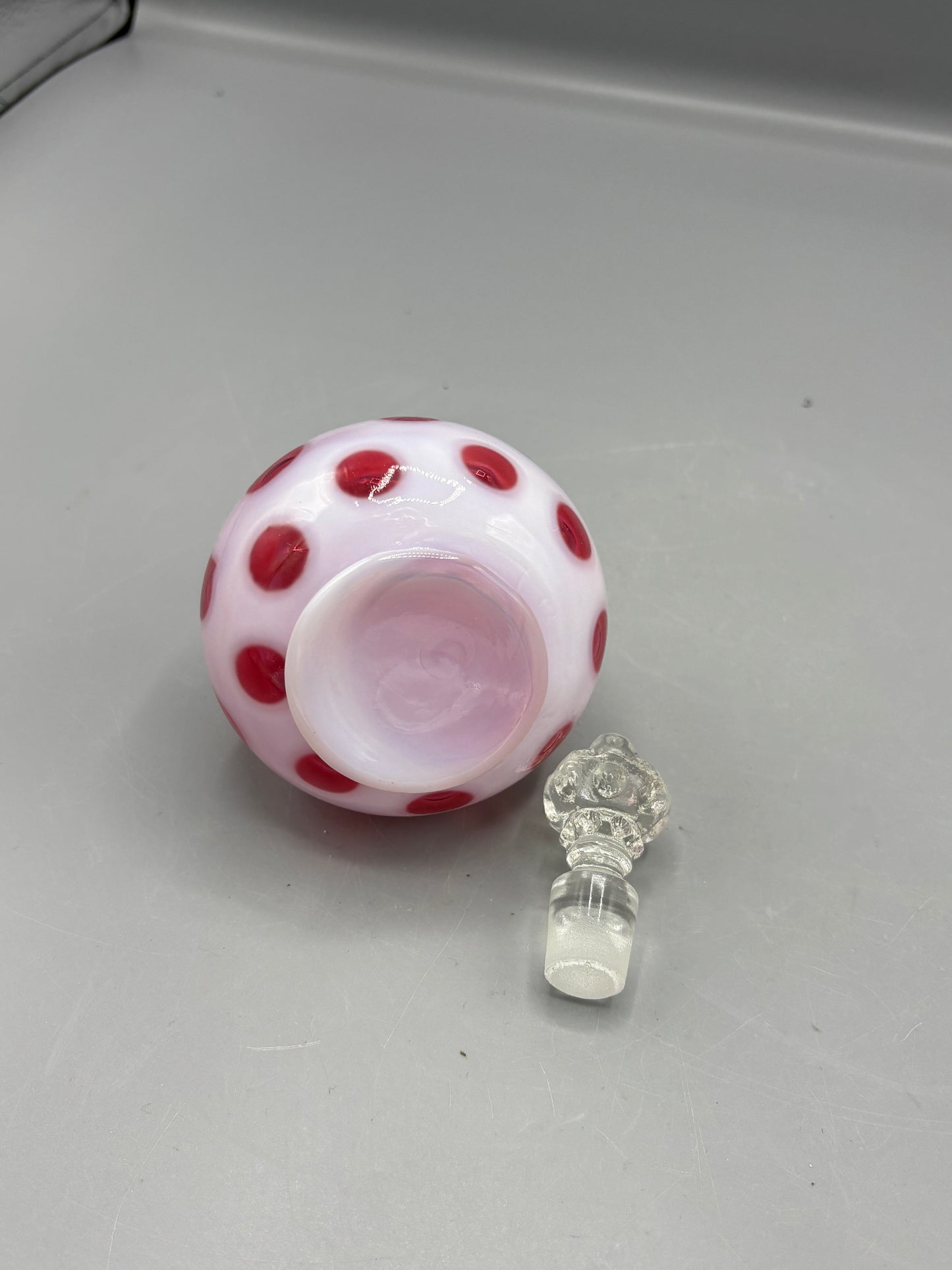 Vintage Fenton Cranberry Coin dot pattern perfume bottle