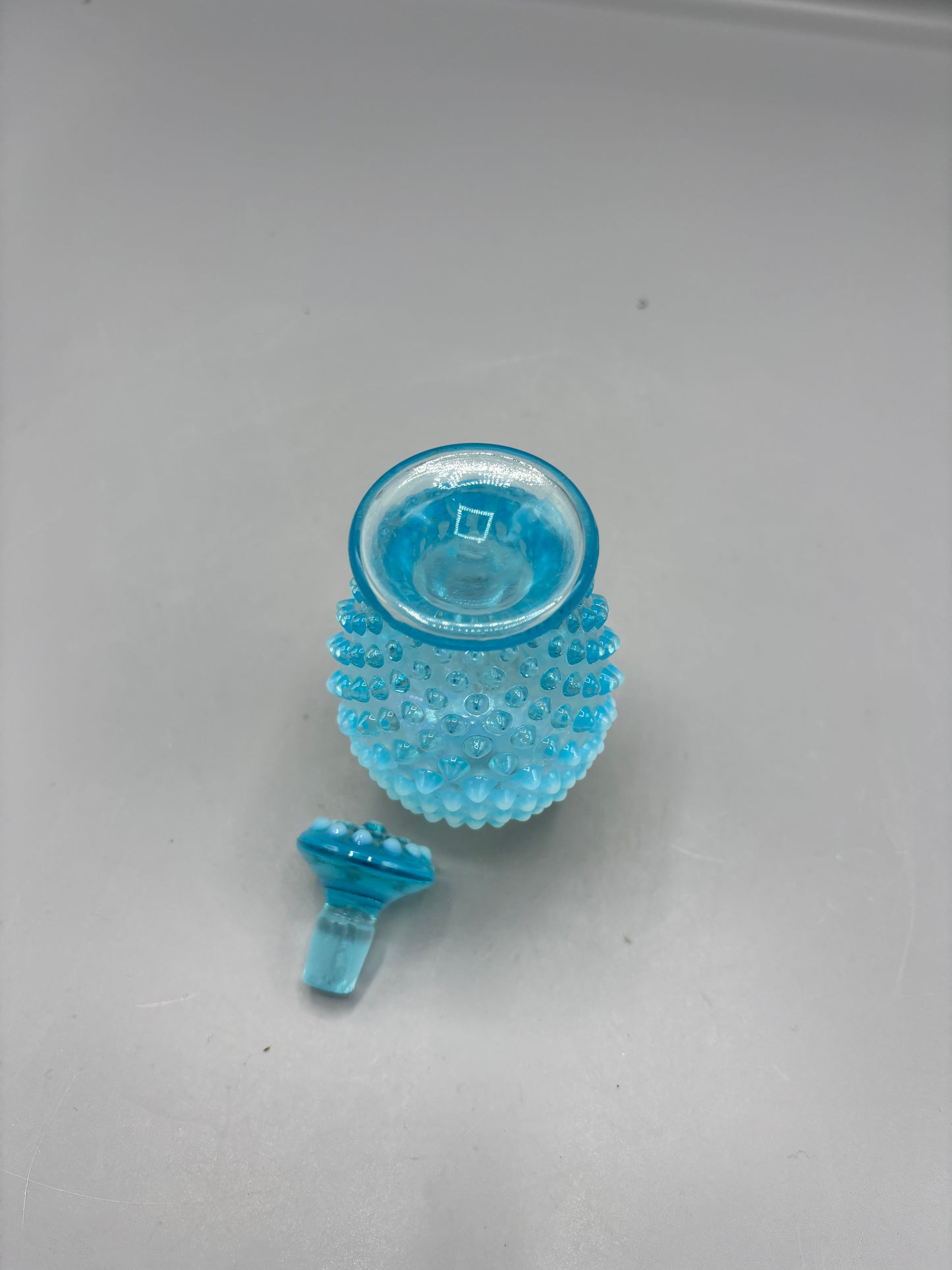 Vintage Fenton  blue Opalescent glass perfume bottle w/ stopper