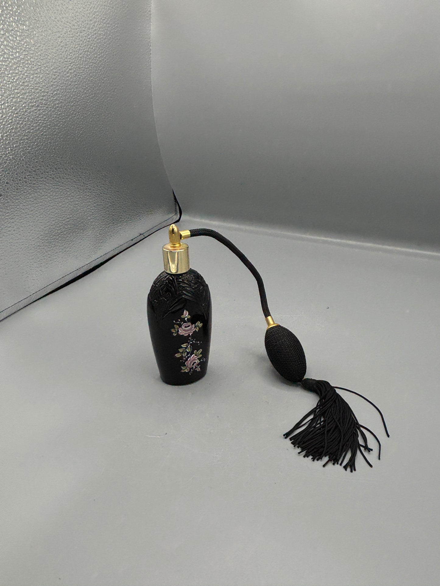 Vintage Fenton Black Copper Rose glass perfume bottle