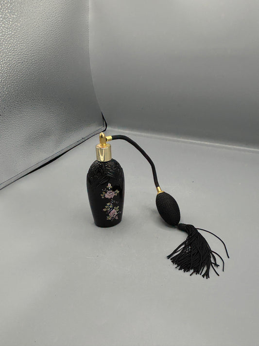 Vintage Fenton Black Copper Rose glass perfume bottle