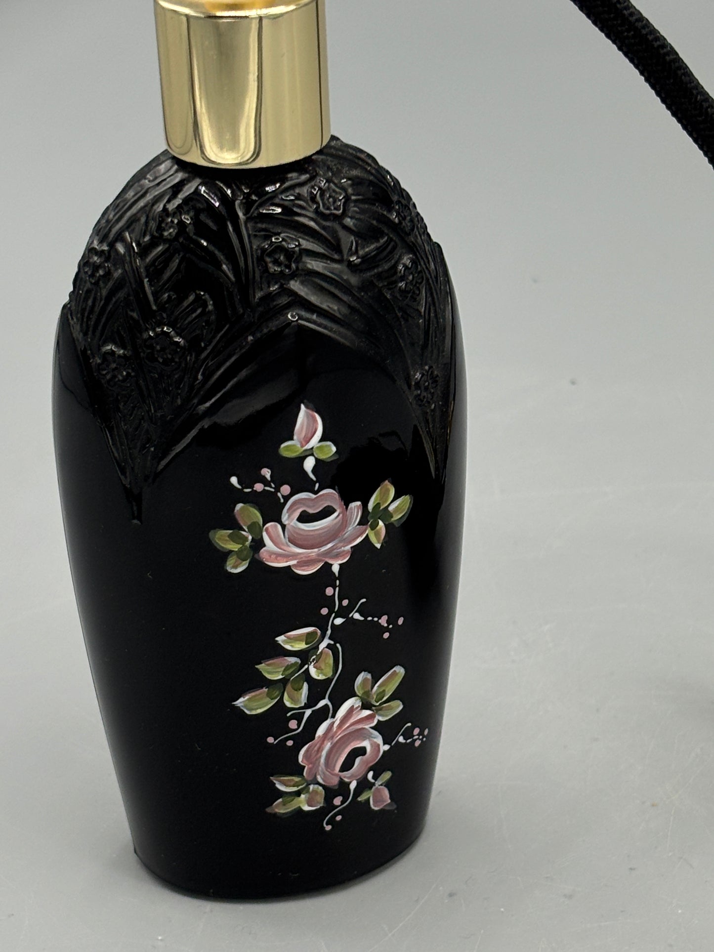 Vintage Fenton Black Copper Rose glass perfume bottle