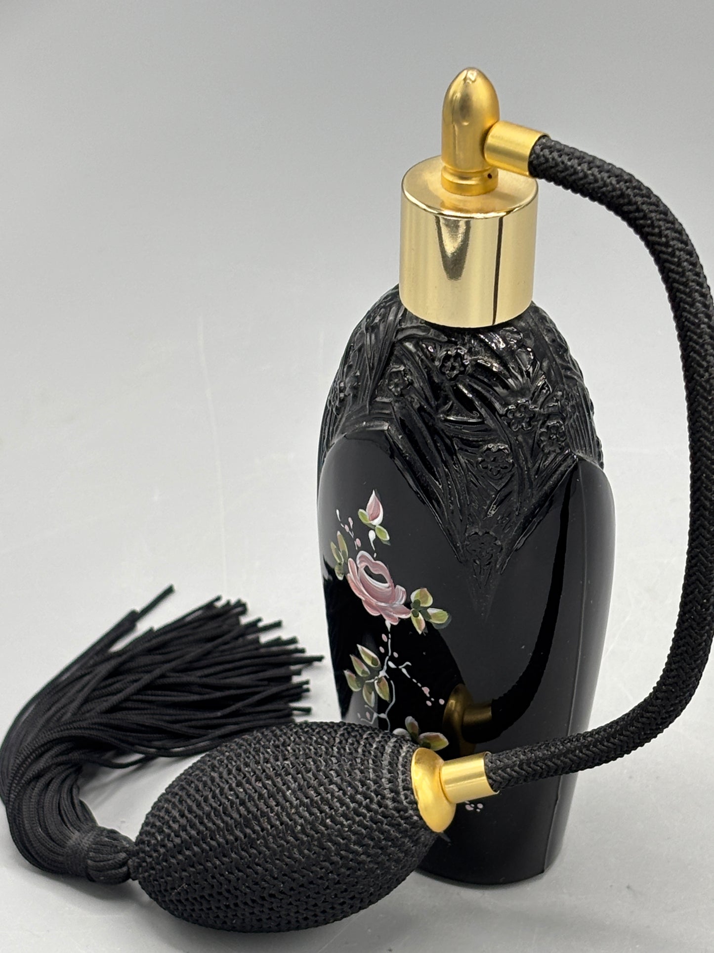 Vintage Fenton Black Copper Rose glass perfume bottle