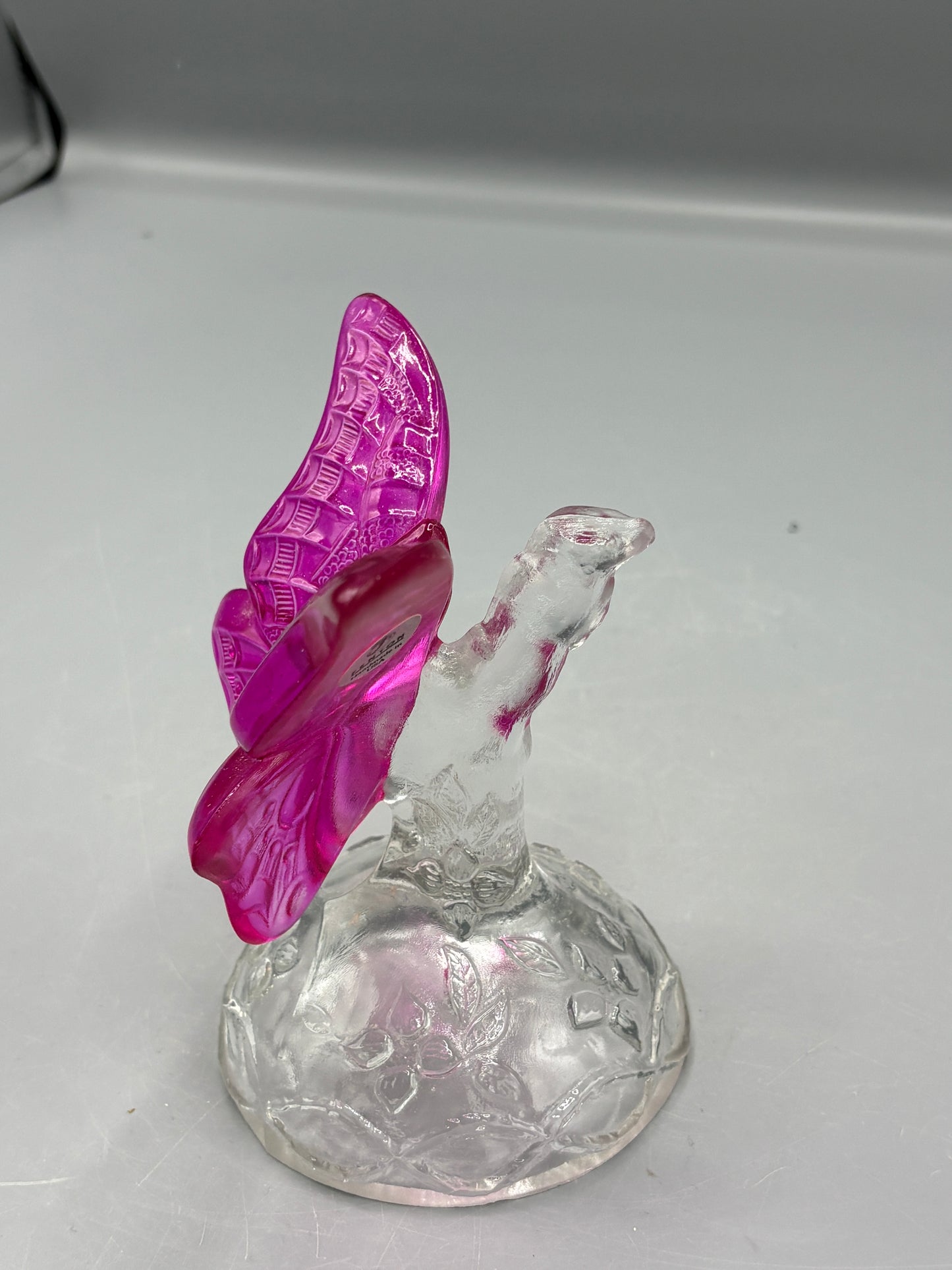 Vintage Fenton  cranberry  butterfly in a branch ring holder