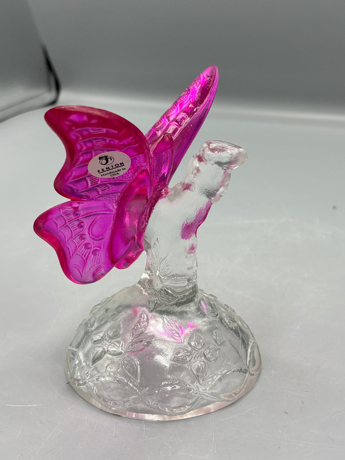 Vintage Fenton  cranberry  butterfly in a branch ring holder