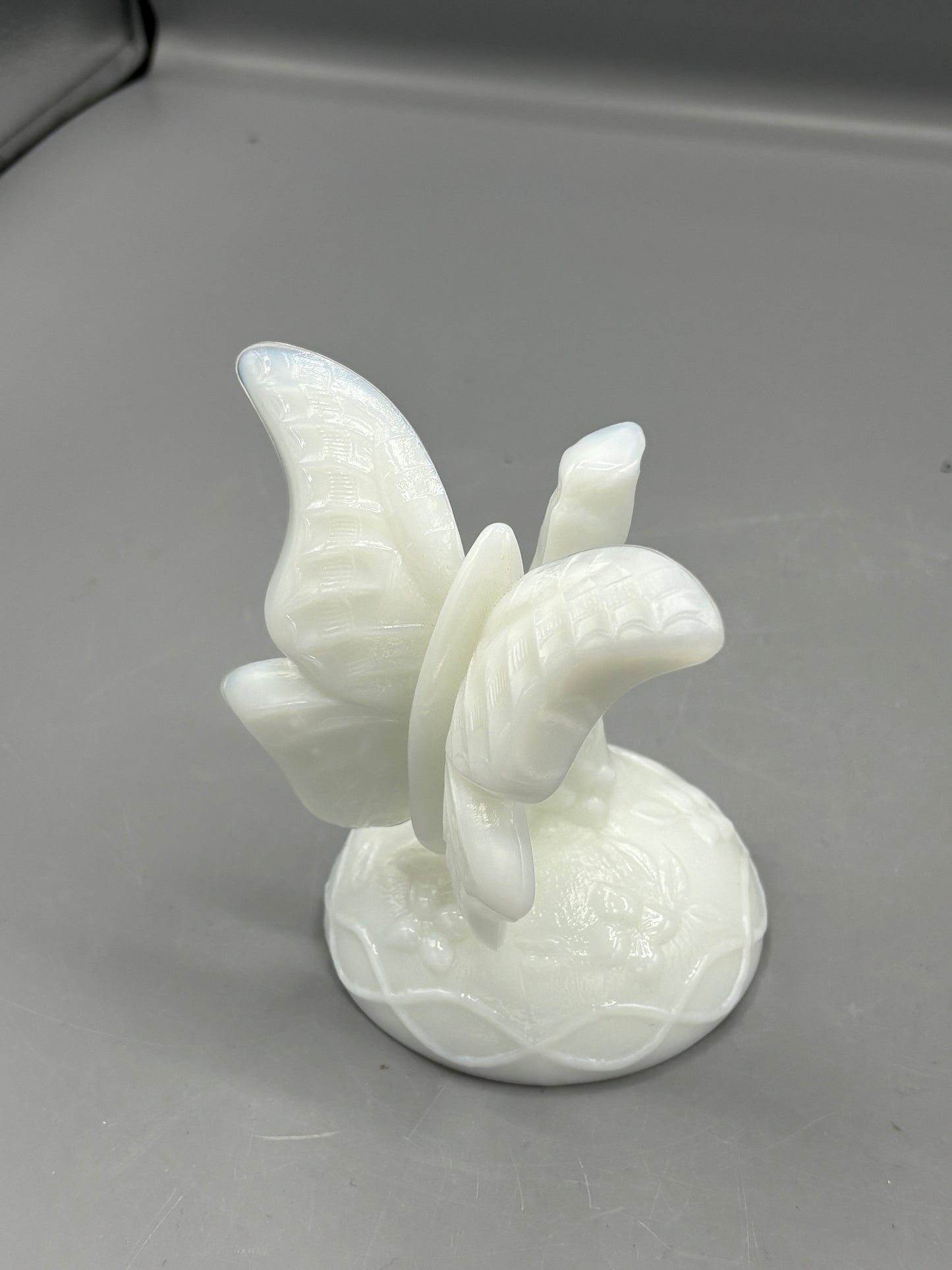 Vintage Fenton white butterfly in a branch ring holder