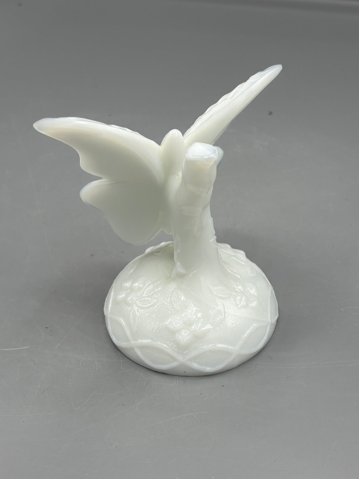 Vintage Fenton white butterfly in a branch ring holder