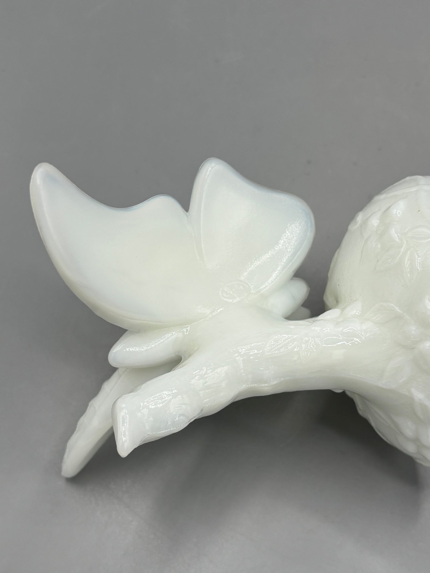 Vintage Fenton white butterfly in a branch ring holder
