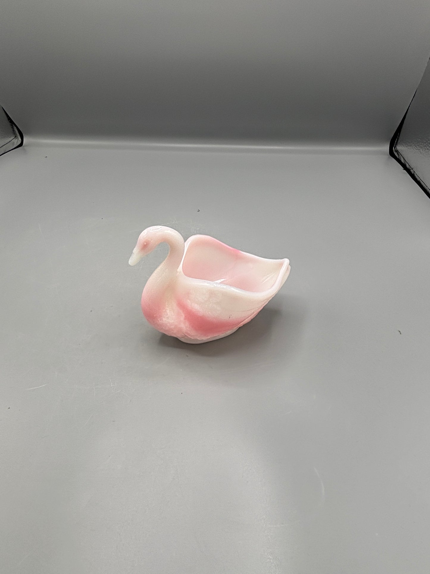 Vintage Fenton Rosaline glass Swan trinket dish