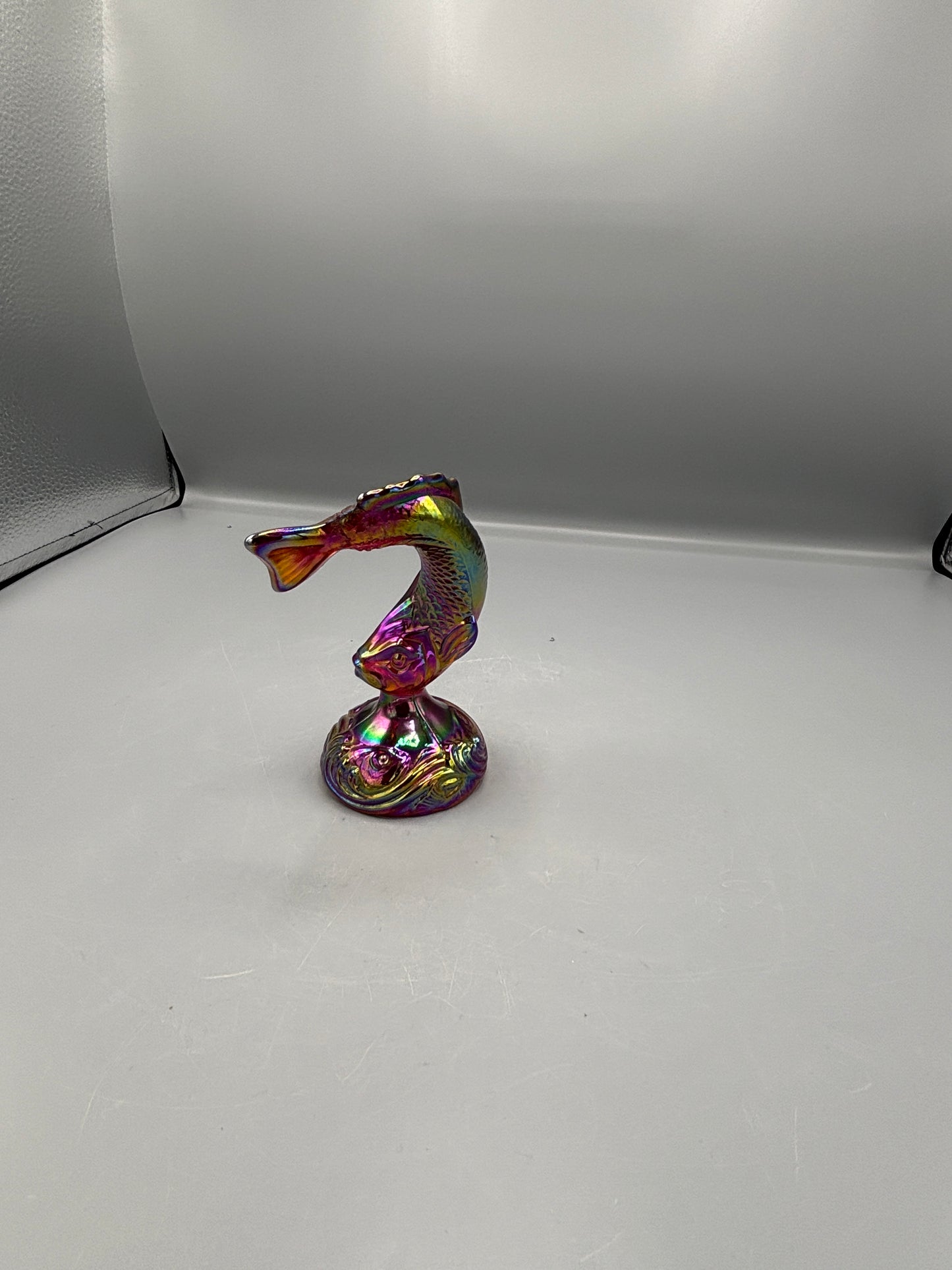 Fenton Amethyst Iridescent Carnival glass jumping trout figure