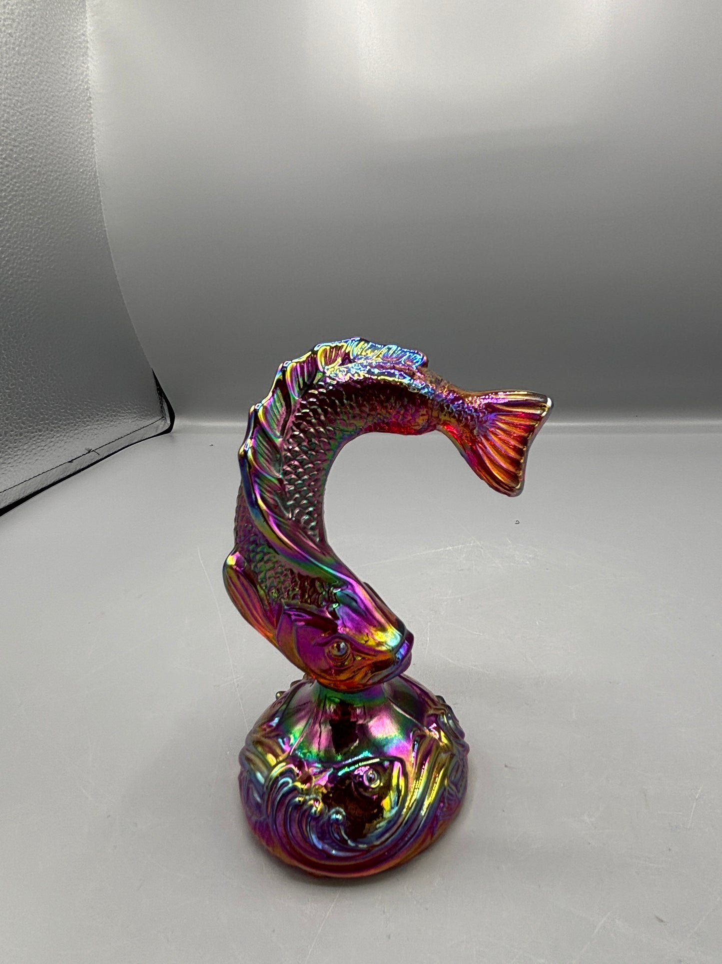 Fenton Amethyst Iridescent Carnival glass jumping trout figure