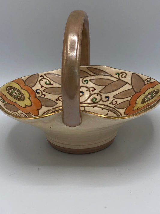 Bursley Ware Brown Floral Handle Bowl Basket