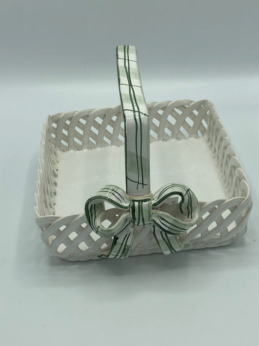 Portuguese White & Green Porcelain Basket