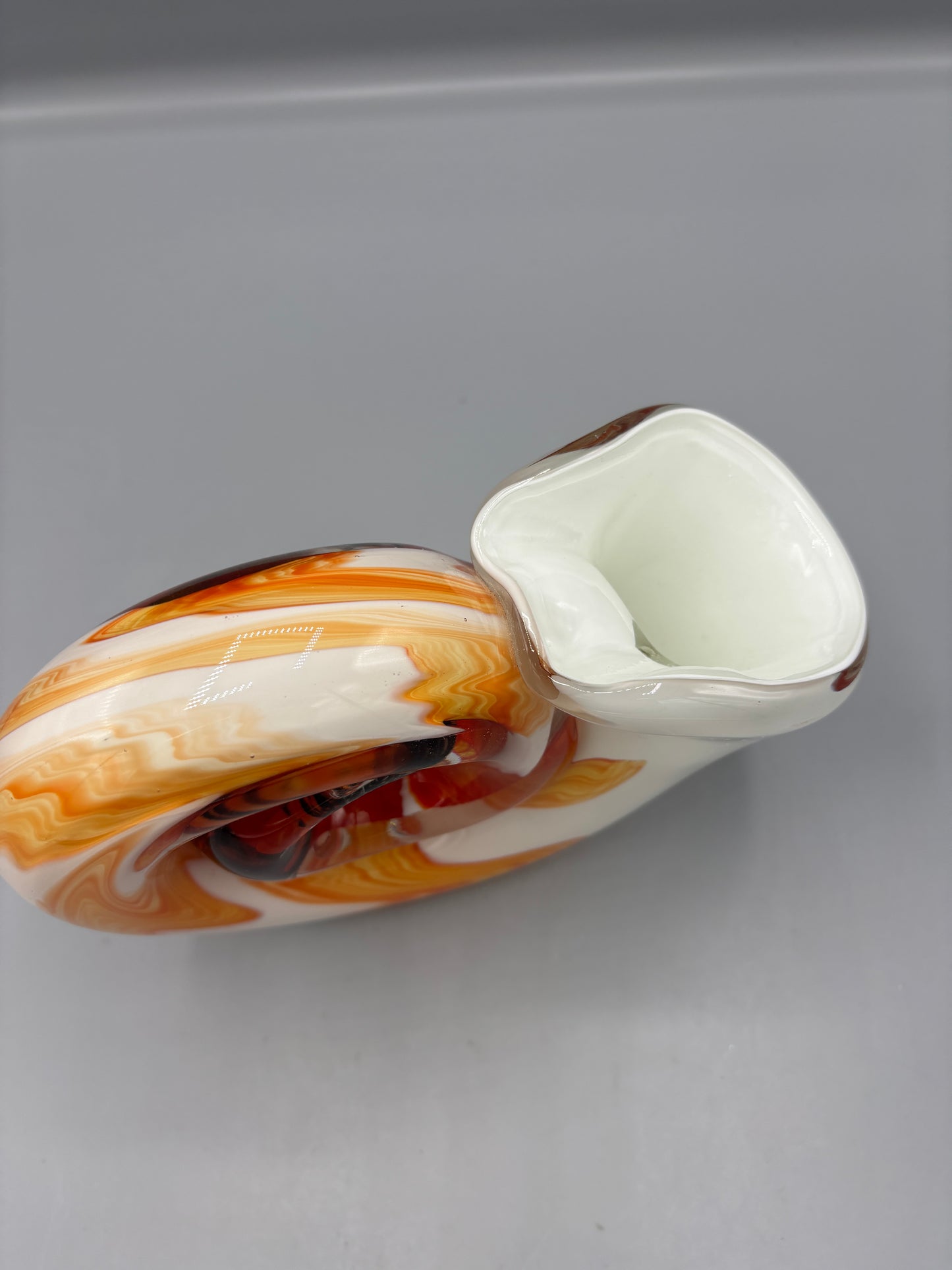 Hand blown art glass nautilus shell vase