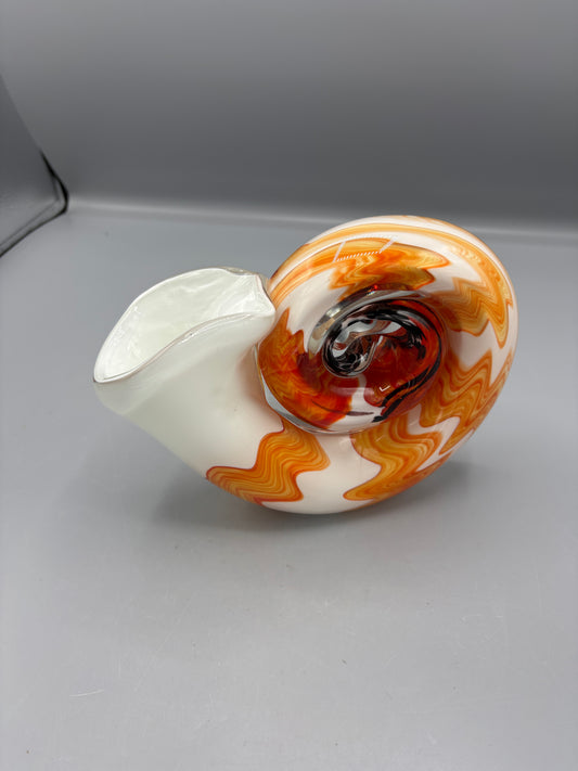 Hand blown art glass nautilus shell vase