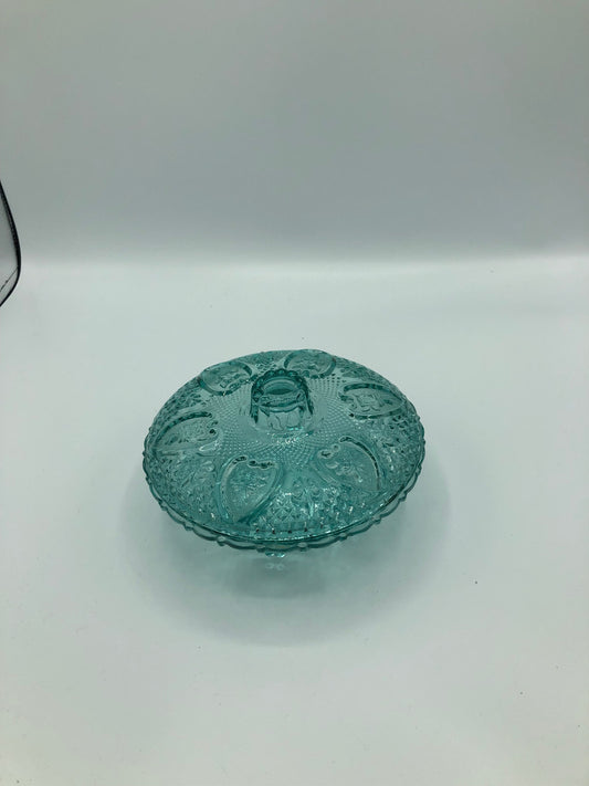 Vintage KIG Malaysia Pressed glass Candy dish Teal