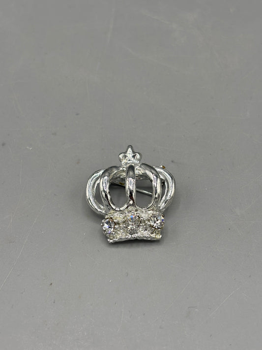 Silver tone Rhinestone crown brooch