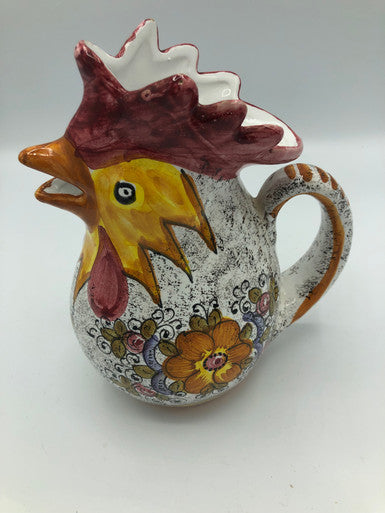 Vintage Italian Deruta Floral Chicken Pottery Pitcher