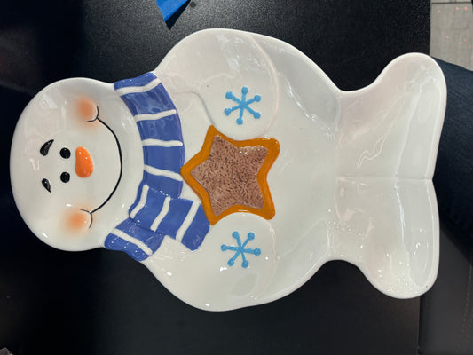 Snowman with cookie platter