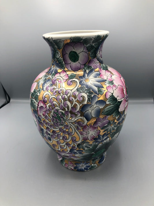 Vintage floral rose gold Chinese vase