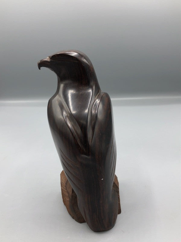 Dark wood bald eagle sculpture