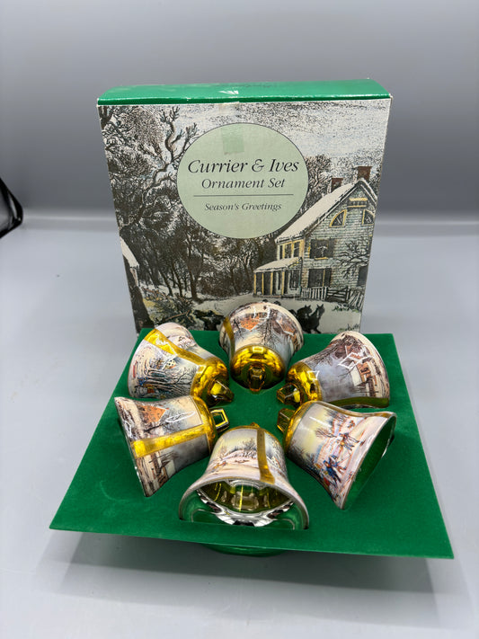 Vintage Currier & Ives 6 Bell ornament in box