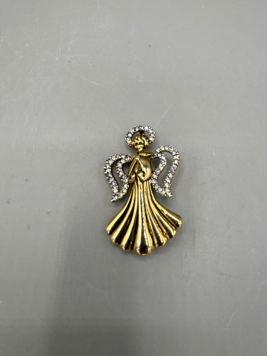 Gold tone & crystal Angel brooch