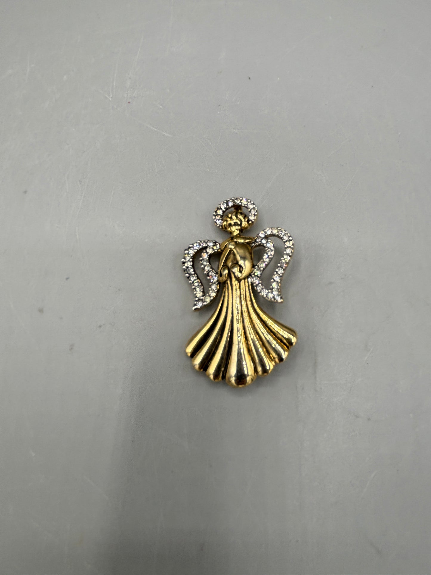 Gold tone & crystal Angel brooch