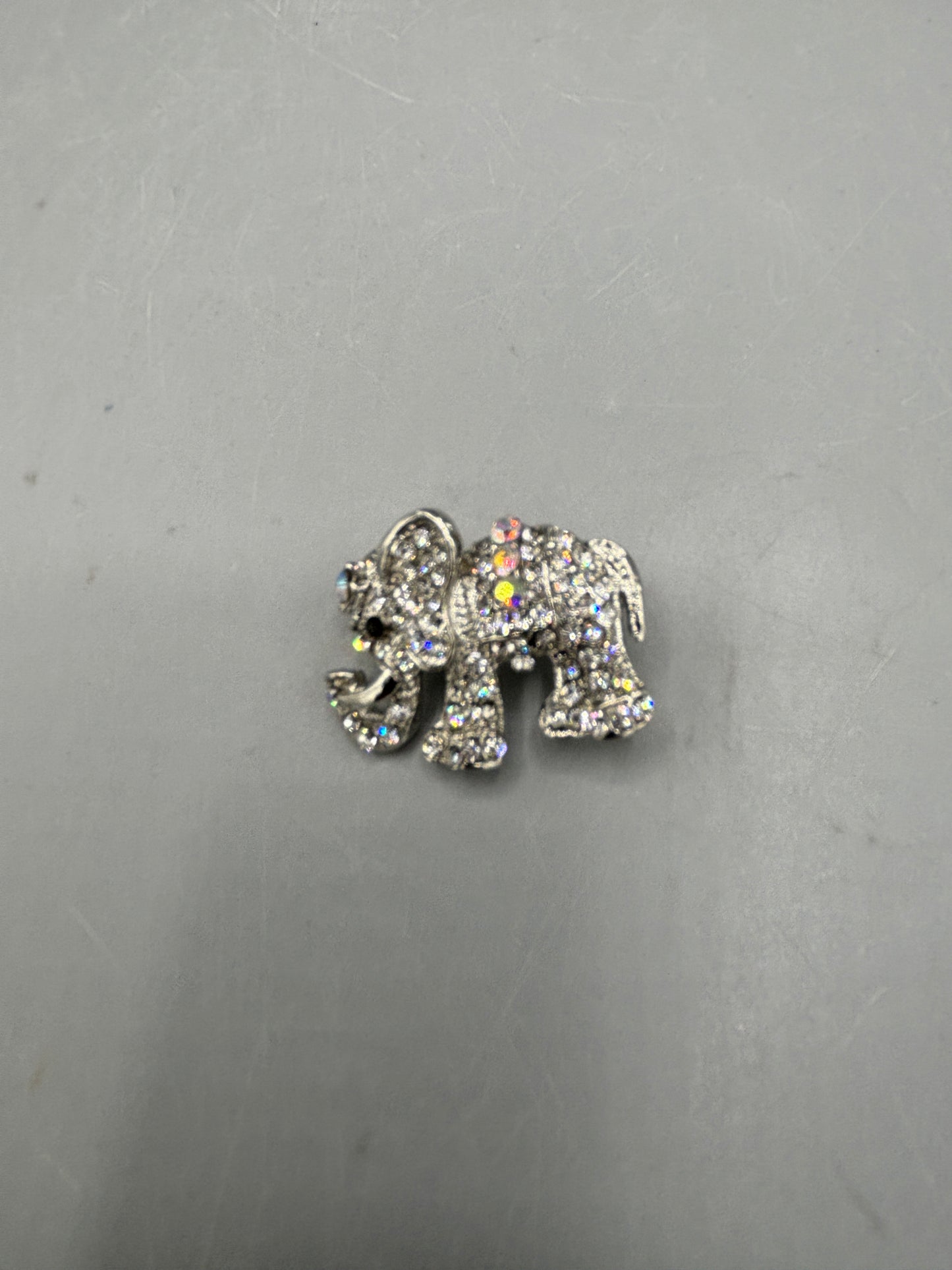 Silver tone clear crystal Elephant