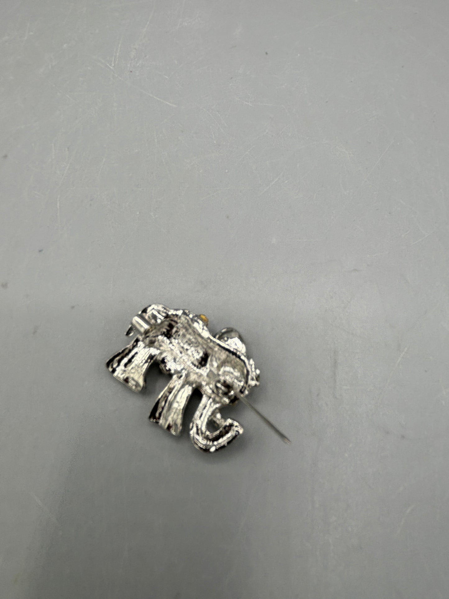 Silver tone clear crystal Elephant