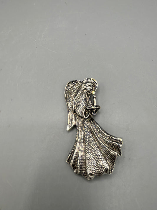 Silver tone Marcasite Angel brooch