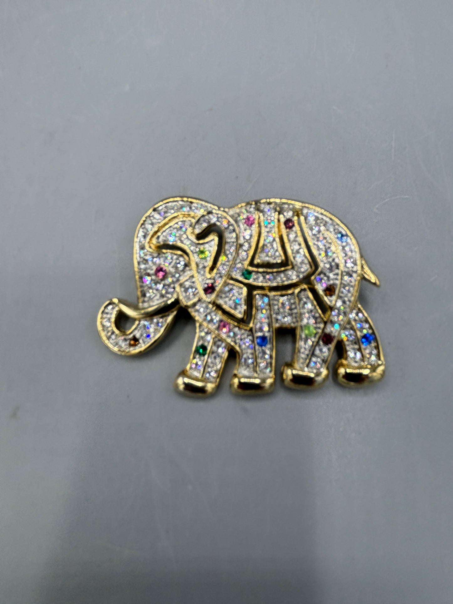 Gold tone Crystal Elephant brooch