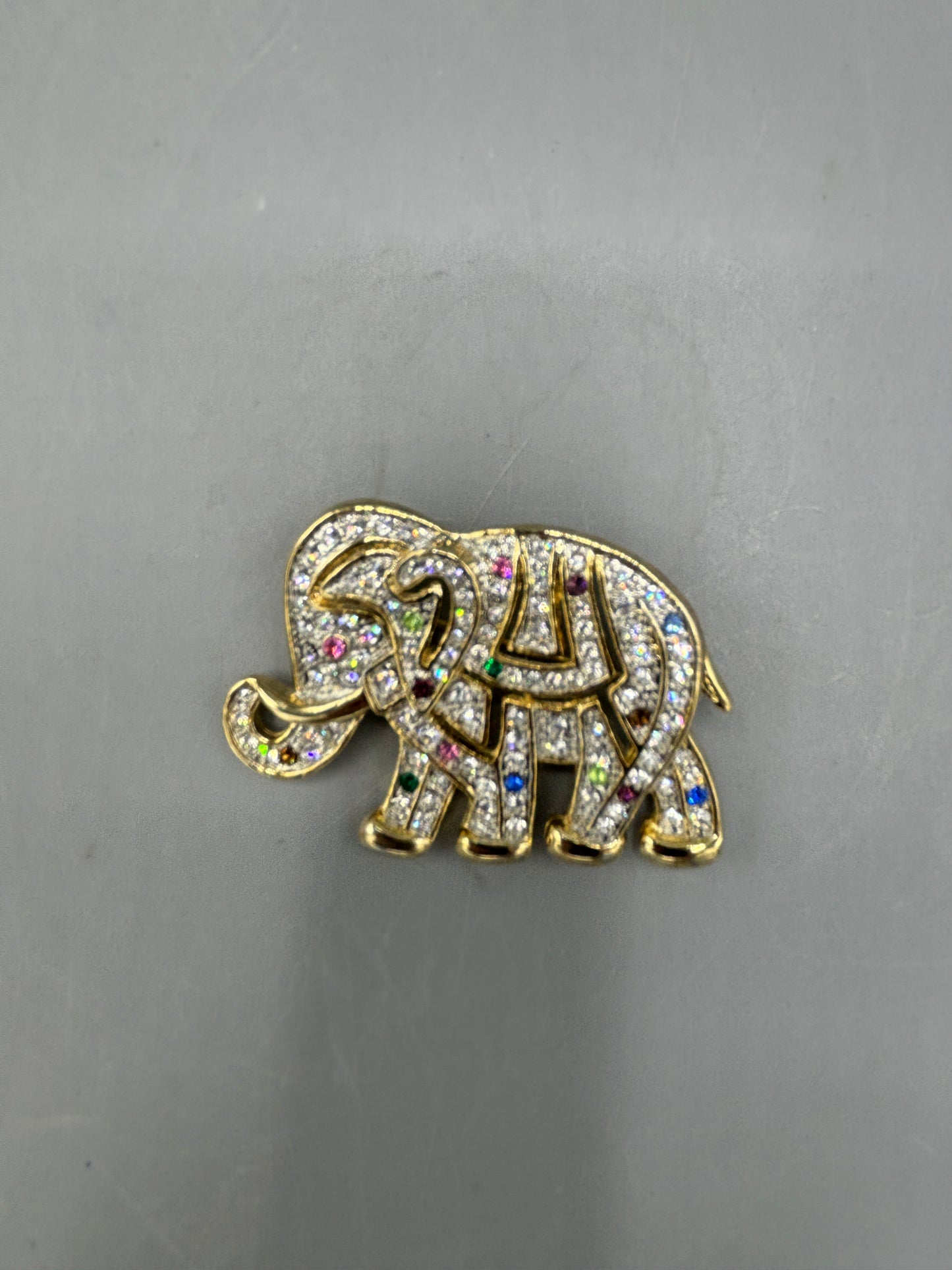 Gold tone Crystal Elephant brooch