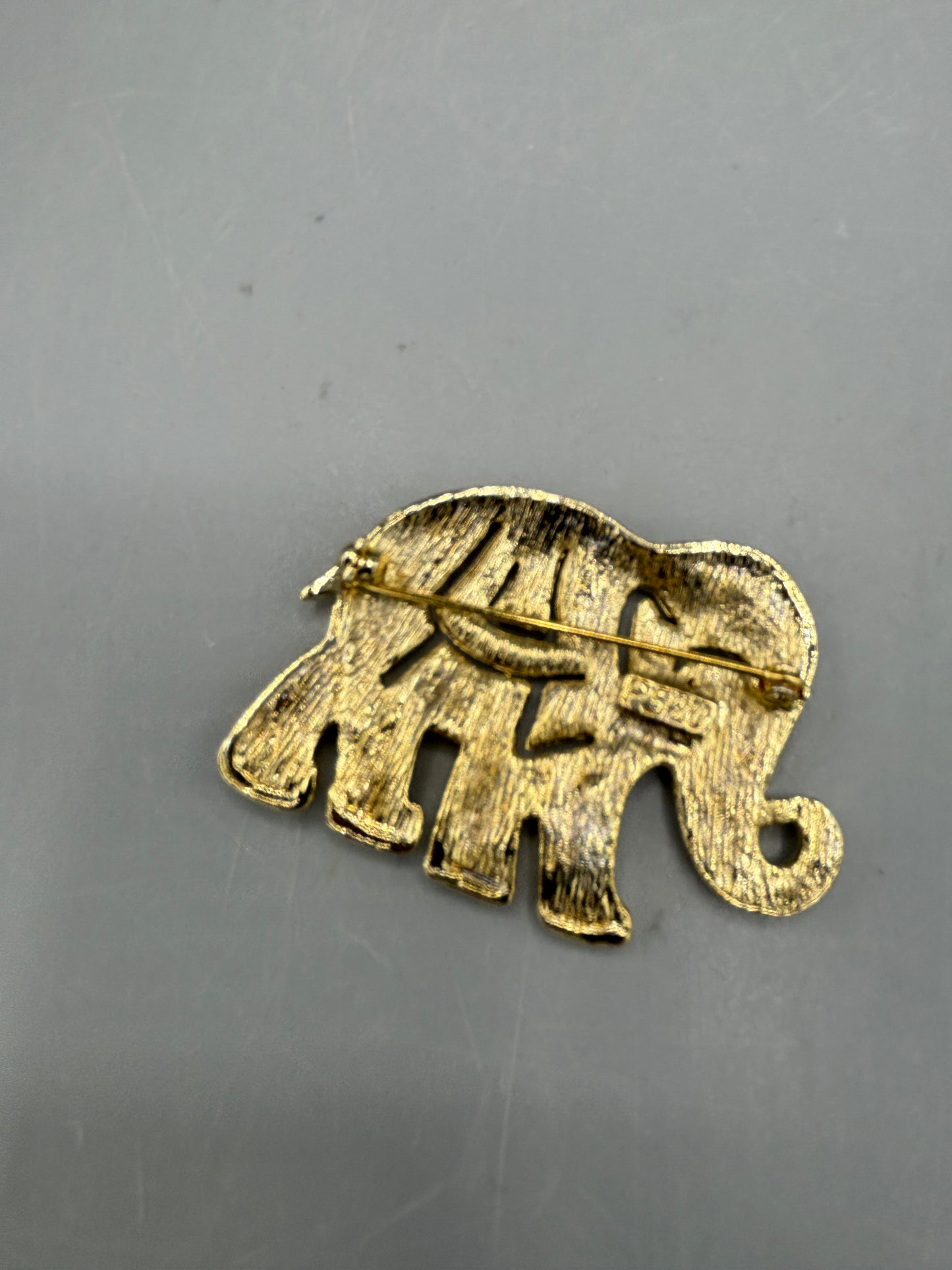 Gold tone Crystal Elephant brooch