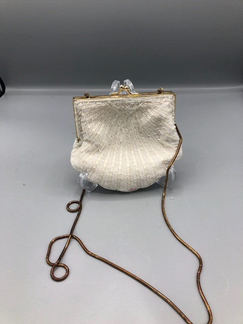 Cream beaded evening purse