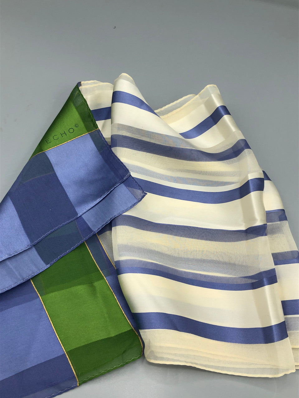 Echo Blue, Green & White silk scarf