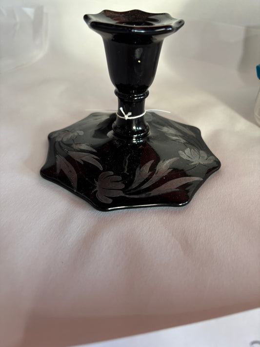 Black Amethyst candle holder with silver overlay