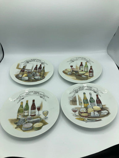 Set of 4 Wine & Cheese Decorative Plates