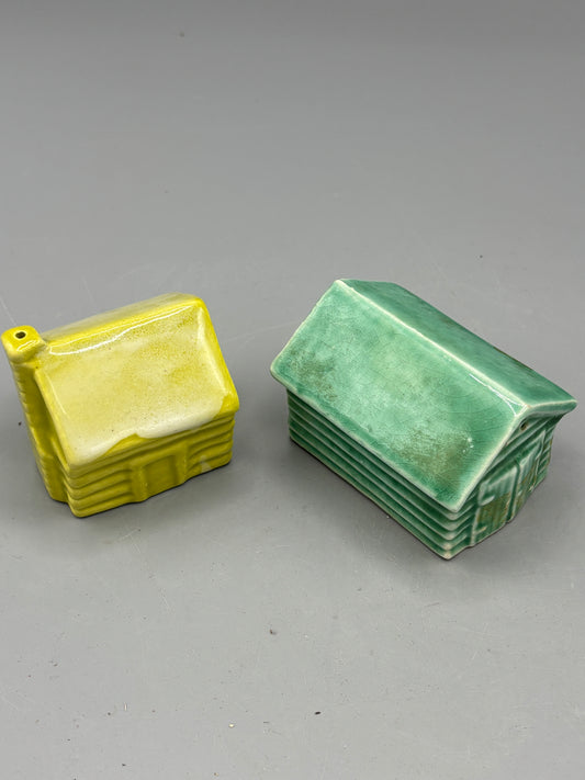 Vintage Ceramic green building Salt & Pepper