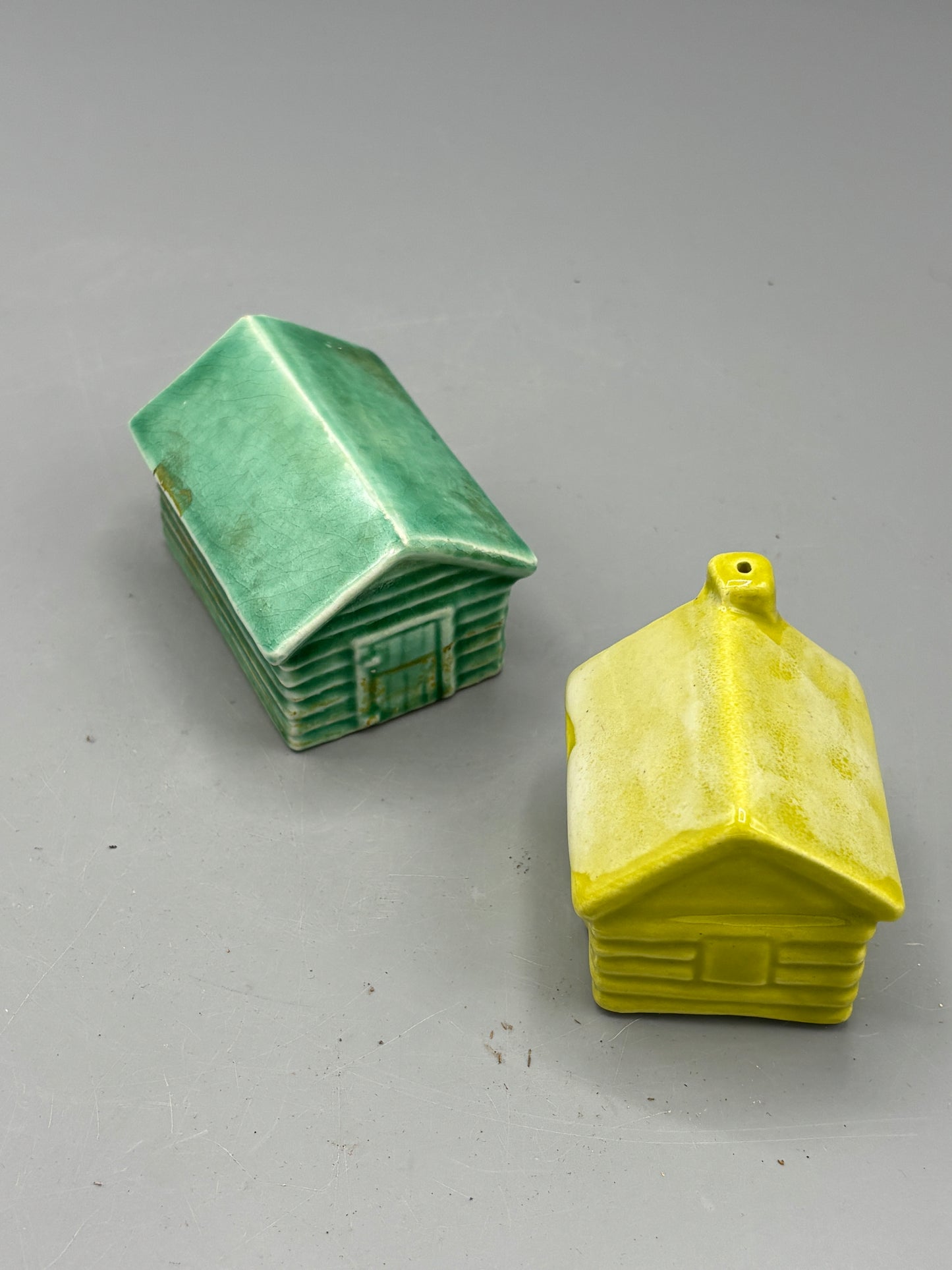 Vintage Ceramic green building Salt & Pepper